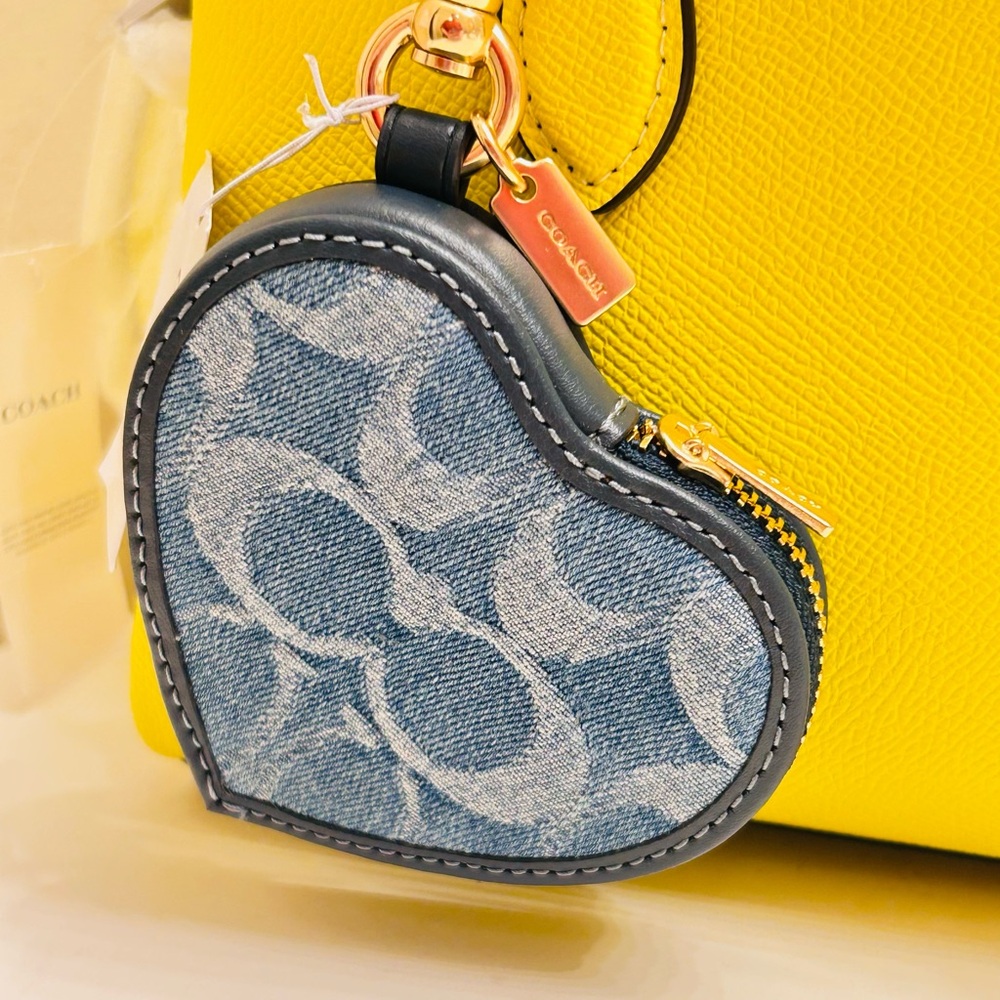 Coach Denim Blue Heart Keychain/ Bag Charm/ Wallet - Picture 13 of 15
